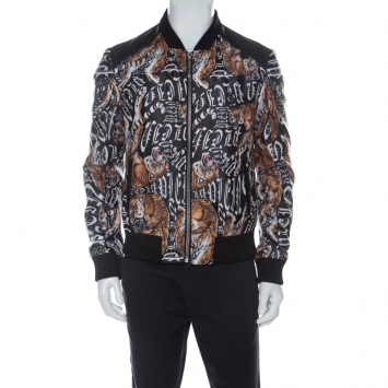 Pre Owned Philipp Plein Tiger Print Lurex Bomber Jacket L