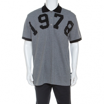 Pre Owned Philipp Plein Grey Cotton Crystal Detail Polo Shirt 3XL