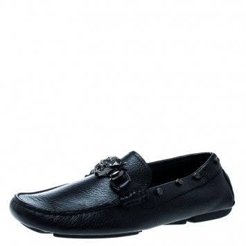 Pre Owned Philipp Plein Black Leather Studded Loafers Size 39.5