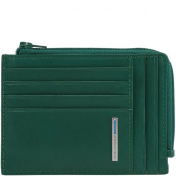 Pre Owned Piquadro Green Leather Credit Card Holder