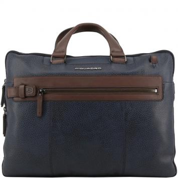 Pre Owned Piquadro Two Tone Leather Briefcase
