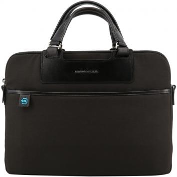 Pre Owned Piquadro Two Tone Fabric and Leather Briefcase