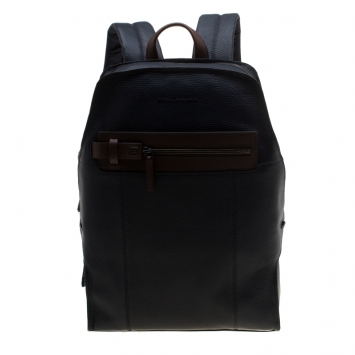 Pre Owned Piquadro Navy Blue Leather Backpack