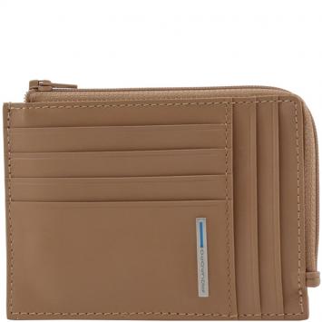 Pre Owned Piquadro Light Brown Leather Credit Card Holder