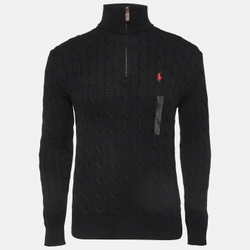 Pre Owned Polo Ralph Lauren Black Patterned Cotton Knit Sweater S