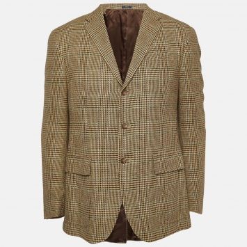 Pre Owned Polo Ralph Lauren Beige Houndstooth Silk Jacket XL