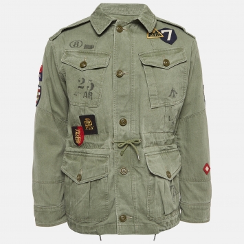 Pre Owned Polo Ralph Lauren Green Applique Cotton Field Jacket S