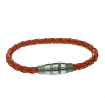 Pre Owned Porsche Design Grooves Orange Braided Leather Stainless Steel Bracelet