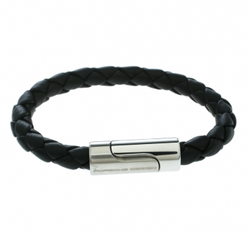 Pre Owned Porsche Design Black Braided Leather Stainless Steel Bracelet 