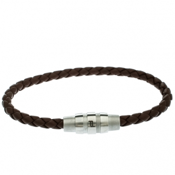 Pre Owned Porsche Design Grooves Brown Braided Leather Stainless Steel Bracelet