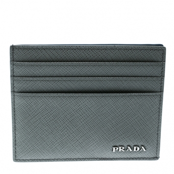 Pre Owned Prada Grey Saffiano Leather Card Holder