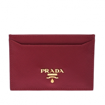 Pre Owned Prada Red Saffiano Leather Card Holder 