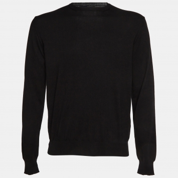 Pre Owned Prada Black Cotton Knit Crewneck Pullover M
