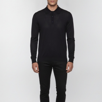 Pre Owned Prada Navy Blue Silk Blend Knit Polo Long-Sleeved Pullover M