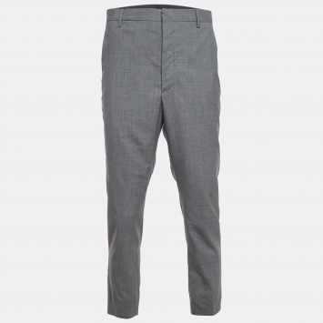 Pre Owned Prada Grey Wool Superfine  Regular Fit Tailored Trousers L