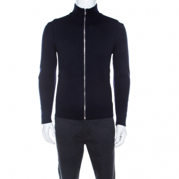 Pre Owned Prada Navy Blue Ribbed Wool Zip Front Jacket S
