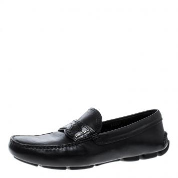 مملوكة مسبقًا Prada Black Leather and Croc Trim Penny Loafers Size 40.5