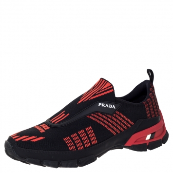 Pre Owned Prada Black/Orange Knit Fabric Cross Action Sneakers Size 41