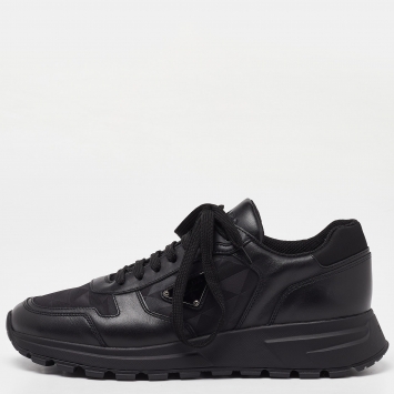 Pre Owned Prada Black Leather and Fabric Low Top Sneakers Size 40