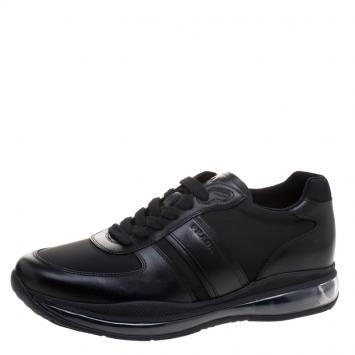 Pre Owned Prada Sport Black Leather And Nylon Sneakers Size 42