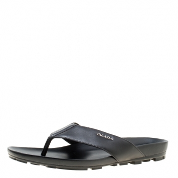 Pre Owned Prada Sport Black Leather Thong Sandals Size 45