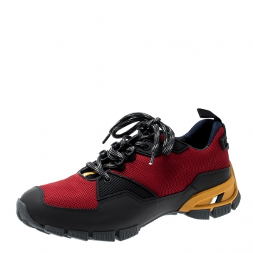 Pre Owned Prada Sport Tricolor Mesh and Rubber Lace Up Sneakers Size 40.5