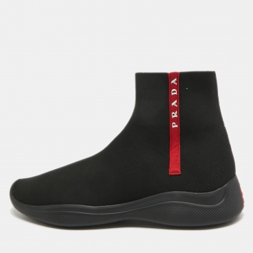 Pre Owned Prada Sport Black Knit Fabric High Top Sneakers Size 42.5