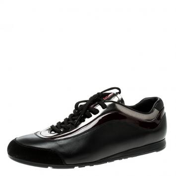 Pre Owned Prada Sport Black/Silver Leather and Suede Sneakers Size 42
