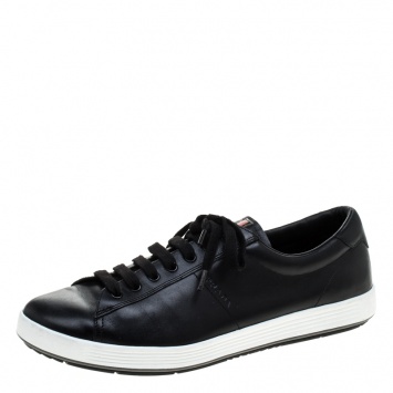 Pre Owned Prada Sport Black Leather Low Top Sneakers Size 42.5