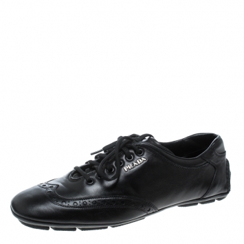 Pre Owned Prada Sport Black Leather Low Top Sneakers Size 41