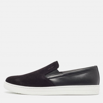 Pre Owned Prada Sport Black Suede and Leather Slip On Sneakers Size 43