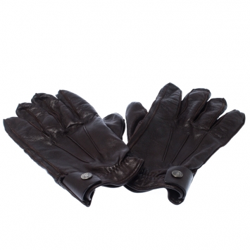 Pre Owned Prada Dark Brown Leather Cashmere Lining Gloves