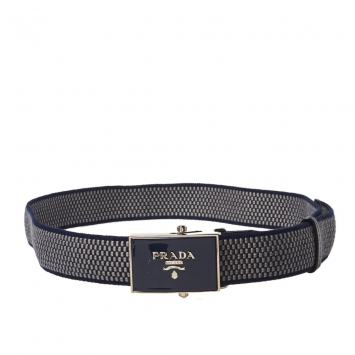 Pre Owned Prada Blue/Grey Woven Fabric Buckle Belt 95CM