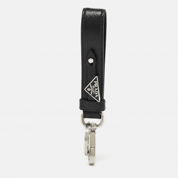 Pre Owned Prada Black Leather Logo Key Chain 