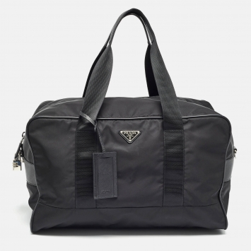 Prada Black Nylon and Leather Duffle Bag