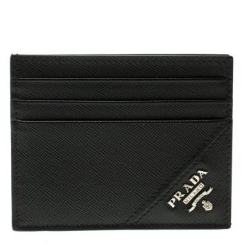 Pre Owned Prada Black Saffiano Metal Leather Card Holder