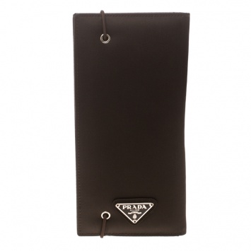 Pre Owned Prada Dark Brown Nylon Continental Wallet
