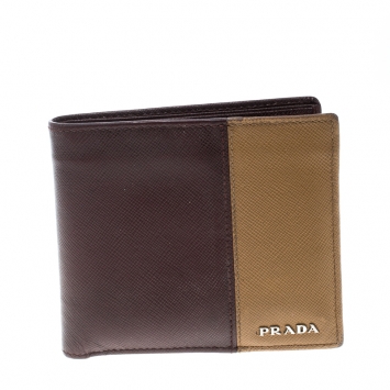 Pre Owned Prada Burgundy/Brown Saffiano Leather Bifold Wallet