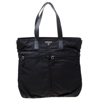Pre Owned Prada Black Nylon and Leather Multipocket Tote