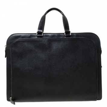 Pre Owned Prada Black Saffiano Leather Briefcase Laptop Bag