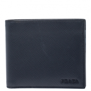Pre Owned Prada Navy Blue Saffiano Leather Bifold Wallet