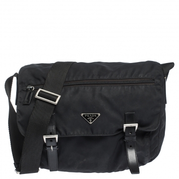 Pre Owned Prada Black Nylon and Leather Messenger Bag