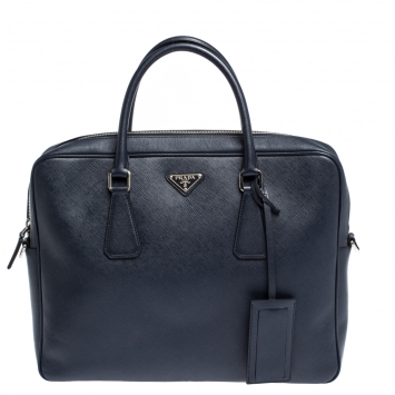 Pre Owned Prada Navy Blue Saffiano Lux Leather Briefcase