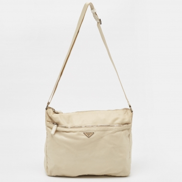 Pre Owned Prada Light Beige Nylon Messenger Bag
