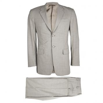 Pre Owned Prada Beige Pinstriped Wool Regular Fit Suit S