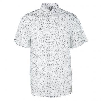 Pre Owned Prada White Printed Cotton Short Sleeve Button Front Shirt L