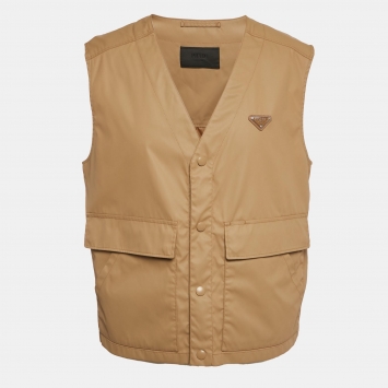 Pre Owned Prada Beige Re-Nylon Triangle Enamel Logo Vest M
