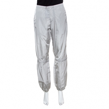 Pre Owned Prada Grey Nylon Toggle Cord Detail Elasticized Waist Casual Pants M