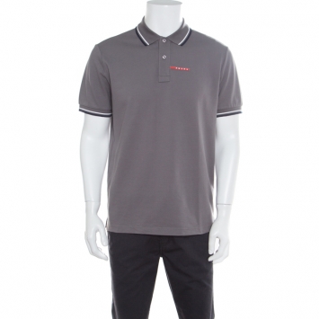 Pre Owned Prada Grey Honeycomb Knit Short Sleeve Polo T-Shirt XL