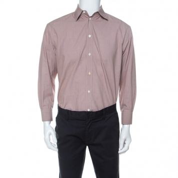 Pre Owned Prada Brown Micro Houndstooth Cotton Long Sleeve Shirt S
